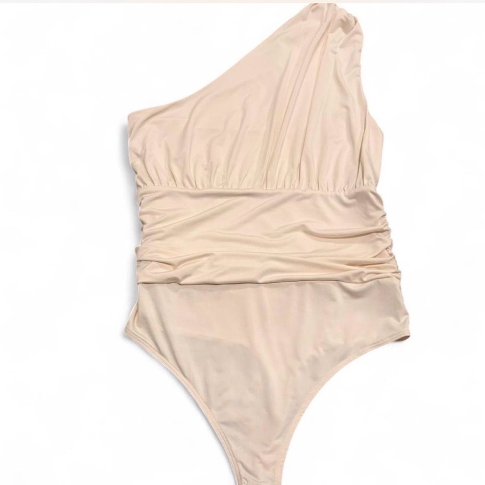 Express Beige One Shoulder Bodysuit